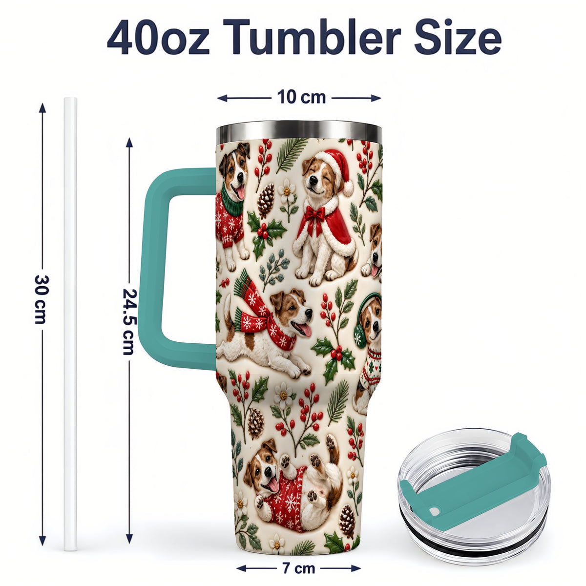 #pl[40oz|Green] Christmas Jack Russell 40oz Tumbler, Festive Dog Pattern Drinkware