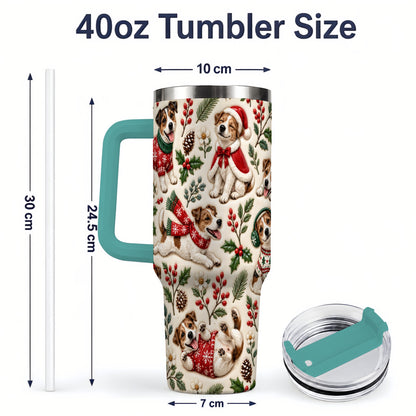 #pl[40oz|Green] Christmas Jack Russell 40oz Tumbler, Festive Dog Pattern Drinkware