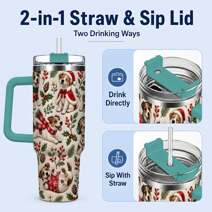 #pl[40oz|Green] Christmas Jack Russell 40oz Tumbler, Festive Dog Pattern Drinkware