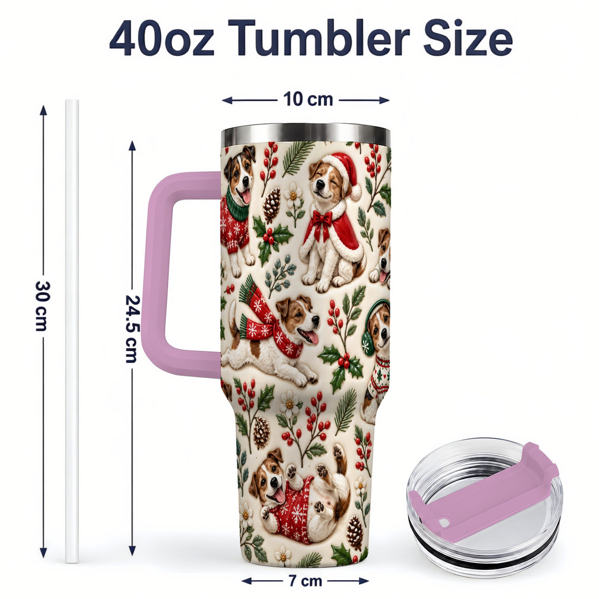 #pl[40oz|Pink] Christmas Jack Russell 40oz Tumbler, Festive Dog Pattern Drinkware