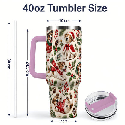 #pl[40oz|Pink] Christmas Jack Russell 40oz Tumbler, Festive Dog Pattern Drinkware