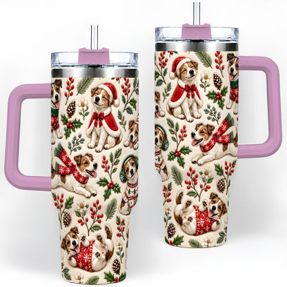 #pl[40oz|Pink] Christmas Jack Russell 40oz Tumbler, Festive Dog Pattern Drinkware