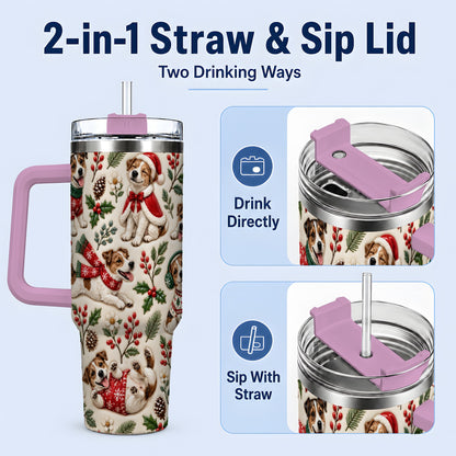 #pl[40oz|Pink] Christmas Jack Russell 40oz Tumbler, Festive Dog Pattern Drinkware