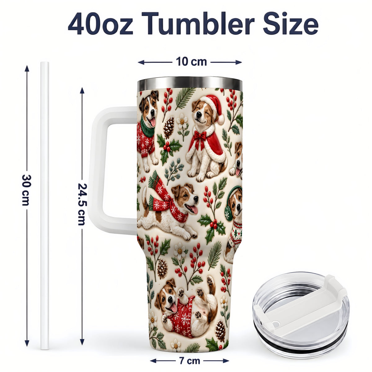 #pl[40oz|White] Christmas Jack Russell 40oz Tumbler, Festive Dog Pattern Drinkware