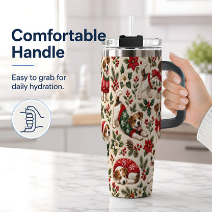#pl[40oz|Black] Christmas Jack Russell 40oz Tumbler, Holly Dog Pattern Drinkware Art