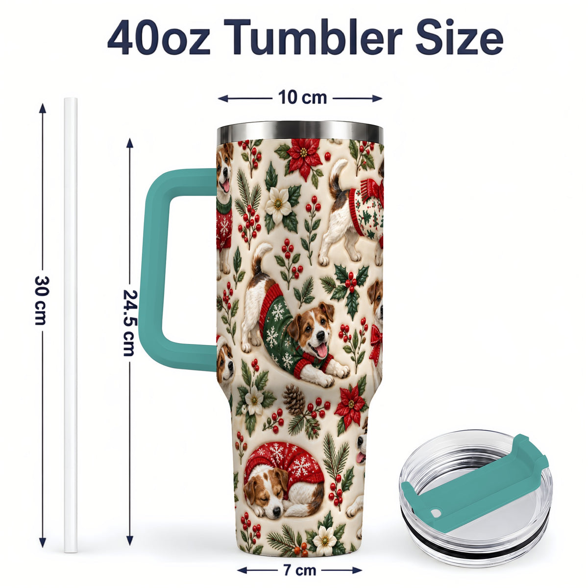 #pl[40oz|Green] Christmas Jack Russell 40oz Tumbler, Holly Dog Pattern Drinkware Art