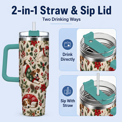 #pl[40oz|Green] Christmas Jack Russell 40oz Tumbler, Holly Dog Pattern Drinkware Art