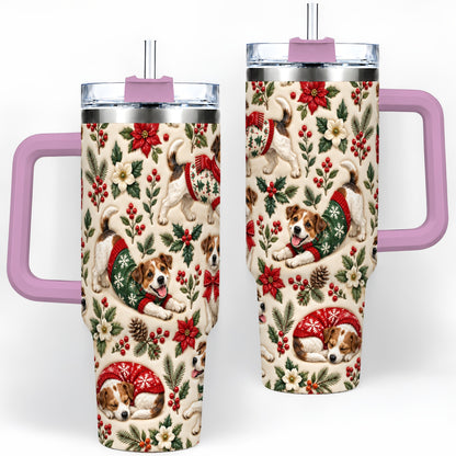 #pl[40oz|Pink] Christmas Jack Russell 40oz Tumbler, Holly Dog Pattern Drinkware Art