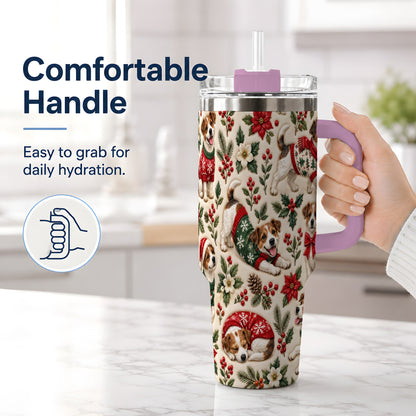 #pl[40oz|Pink] Christmas Jack Russell 40oz Tumbler, Holly Dog Pattern Drinkware Art