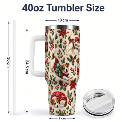 #pl[40oz|White] Christmas Jack Russell 40oz Tumbler, Holly Dog Pattern Drinkware Art