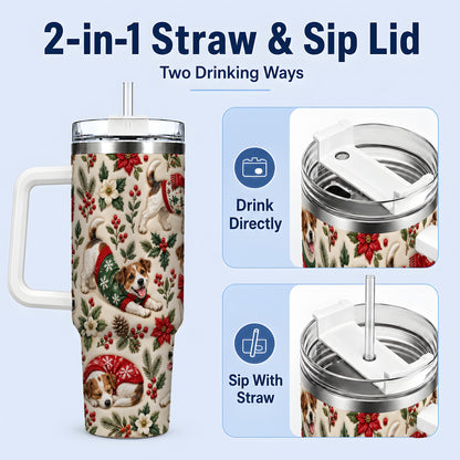 #pl[40oz|White] Christmas Jack Russell 40oz Tumbler, Holly Dog Pattern Drinkware Art