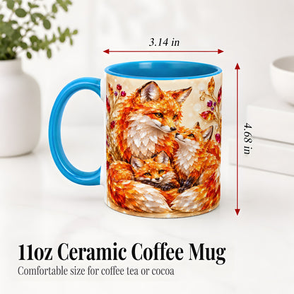 #pl[11oz|Blue] Autumn Fox Accent Mug, Fox Family Jewel Leaf Woodland Design