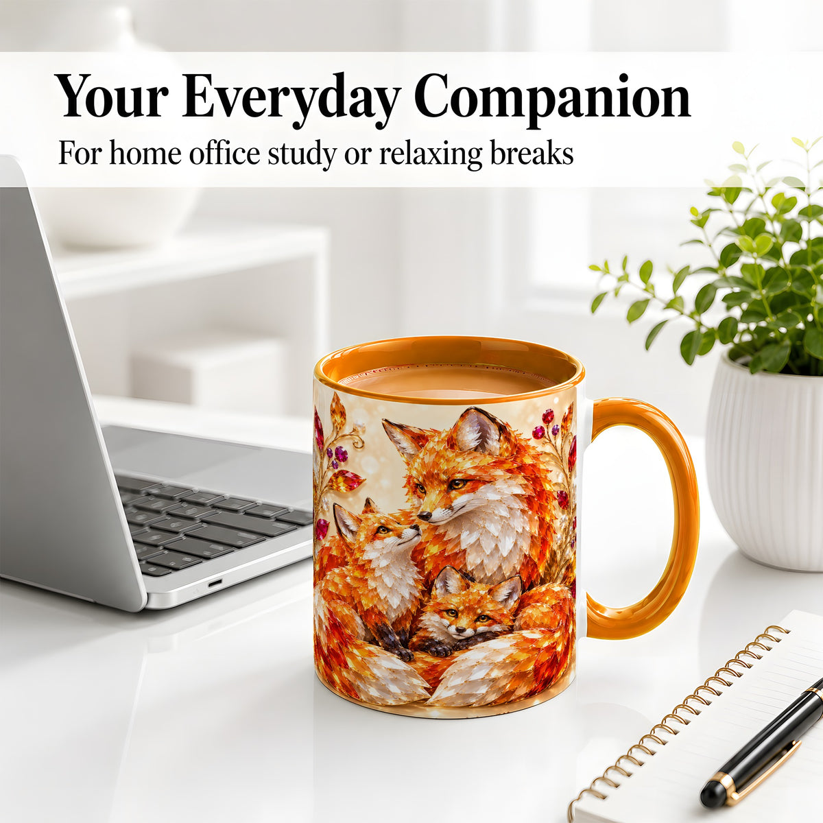 #pl[11oz|Orange] Autumn Fox Accent Mug, Fox Family Jewel Leaf Woodland Design