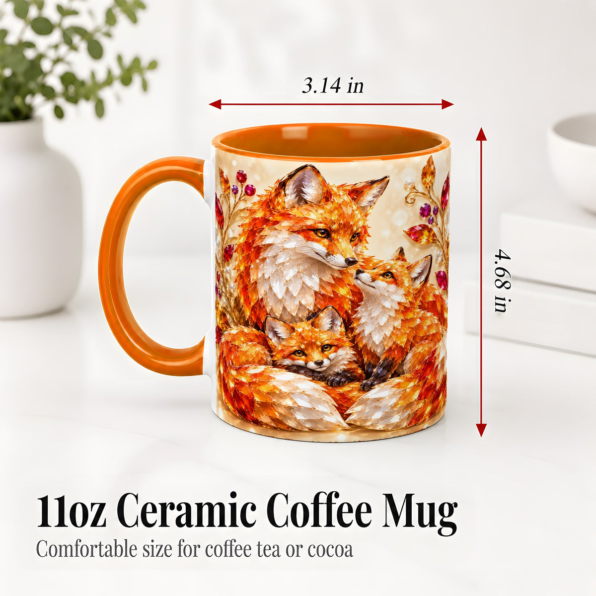 #pl[11oz|Orange] Autumn Fox Accent Mug, Fox Family Jewel Leaf Woodland Design