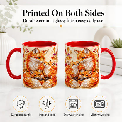 #pl[11oz|Red] Autumn Fox Accent Mug, Fox Family Jewel Leaf Woodland Design