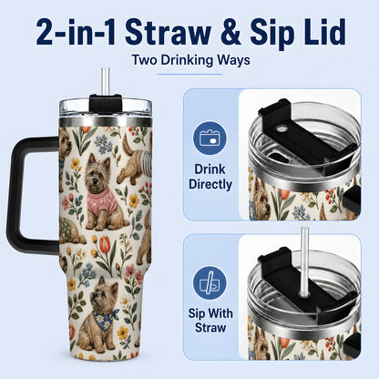 #pl[40oz|Black] Floral Terrier 40oz Tumbler, Botanical Dog Pattern Drinkware for Daily Use
