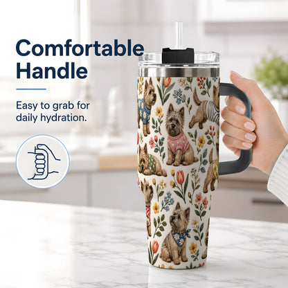 #pl[40oz|Black] Floral Terrier 40oz Tumbler, Botanical Dog Pattern Drinkware for Daily Use