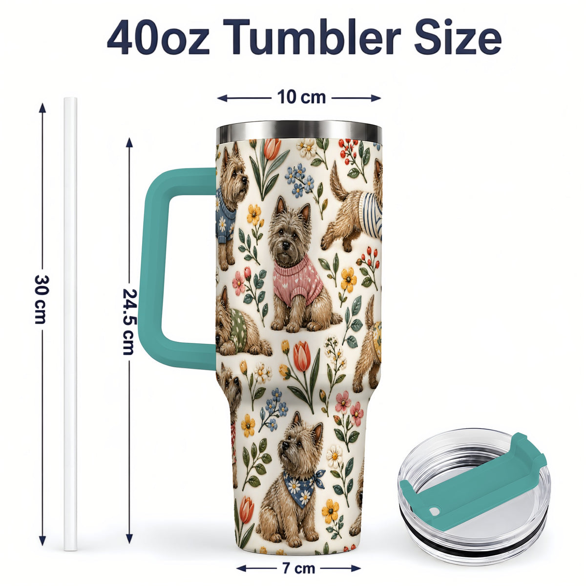 #pl[40oz|Green] Floral Terrier 40oz Tumbler, Botanical Dog Pattern Drinkware for Daily Use