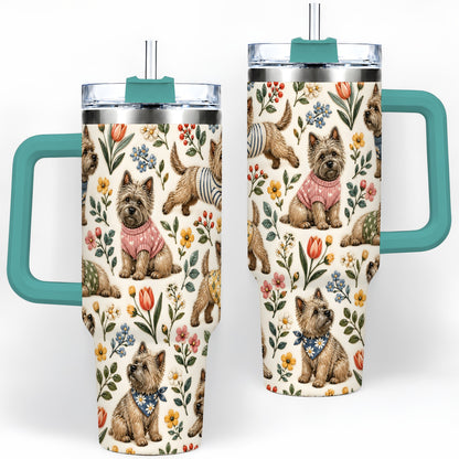 #pl[40oz|Green] Floral Terrier 40oz Tumbler, Botanical Dog Pattern Drinkware for Daily Use