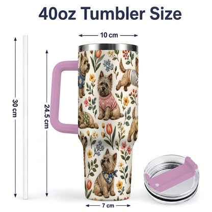 #pl[40oz|Pink] Floral Terrier 40oz Tumbler, Botanical Dog Pattern Drinkware for Daily Use