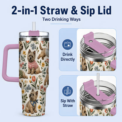 #pl[40oz|Pink] Floral Terrier 40oz Tumbler, Botanical Dog Pattern Drinkware for Daily Use