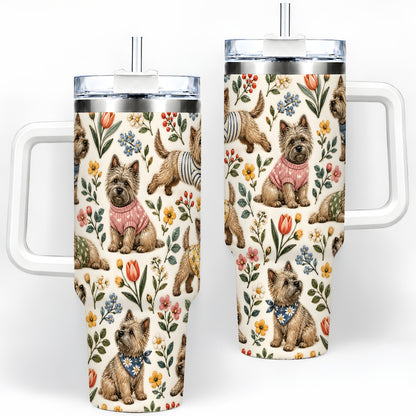 Floral Terrier 40oz Tumbler, Botanical Dog Pattern Drinkware for Daily Use