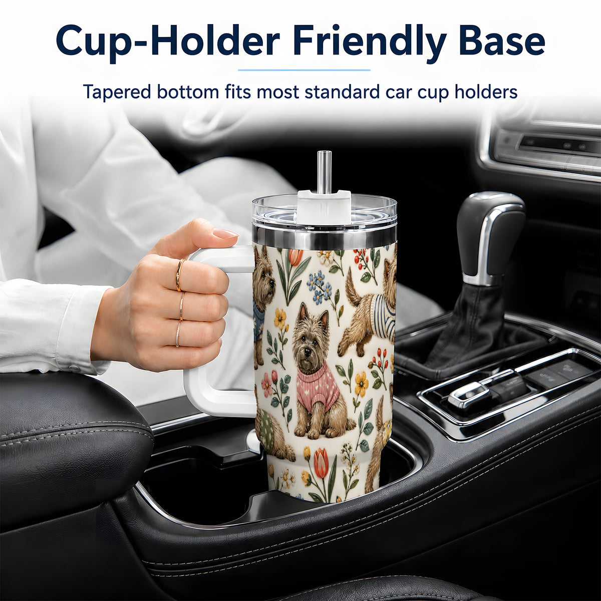 #pl[40oz|White] Floral Terrier 40oz Tumbler, Botanical Dog Pattern Drinkware for Daily Use