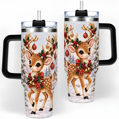 #pl[40oz|Black] Festive Reindeer 40oz Tumbler, Christmas Ornament Scene Drinkware