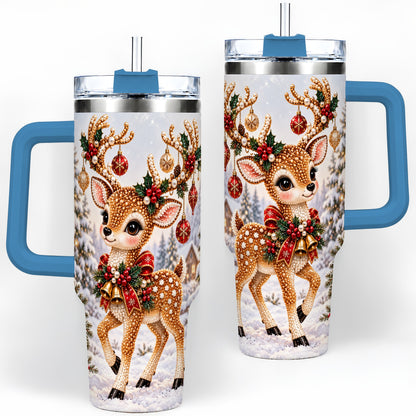 #pl[40oz|Blue] Festive Reindeer 40oz Tumbler, Christmas Ornament Scene Drinkware