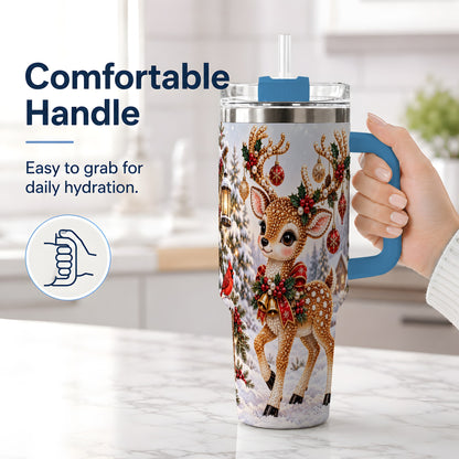 #pl[40oz|Blue] Festive Reindeer 40oz Tumbler, Christmas Ornament Scene Drinkware
