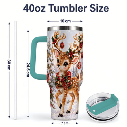 #pl[40oz|Green] Festive Reindeer 40oz Tumbler, Christmas Ornament Scene Drinkware