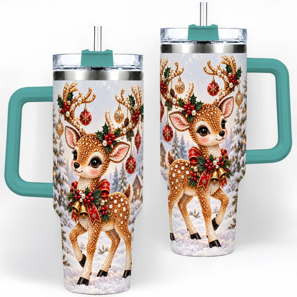#pl[40oz|Green] Festive Reindeer 40oz Tumbler, Christmas Ornament Scene Drinkware