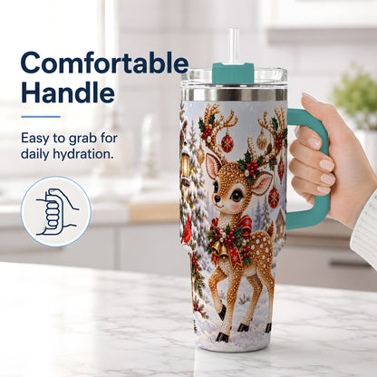 #pl[40oz|Green] Festive Reindeer 40oz Tumbler, Christmas Ornament Scene Drinkware