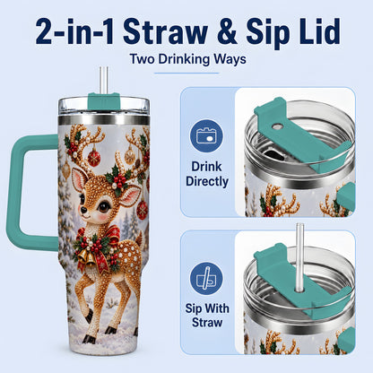 #pl[40oz|Green] Festive Reindeer 40oz Tumbler, Christmas Ornament Scene Drinkware