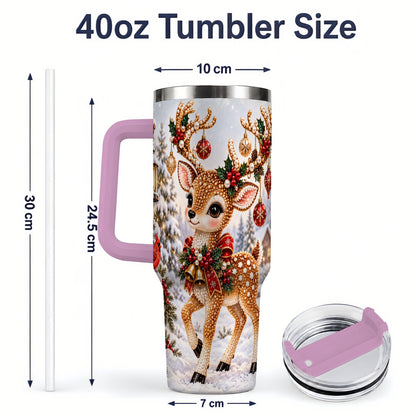 #pl[40oz|Pink] Festive Reindeer 40oz Tumbler, Christmas Ornament Scene Drinkware