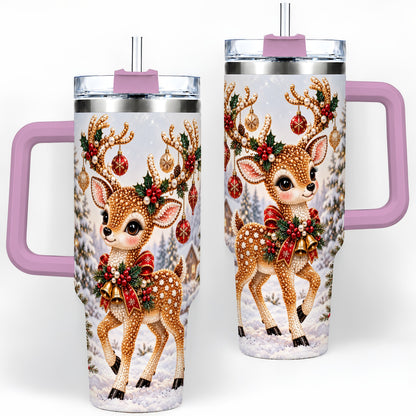 #pl[40oz|Pink] Festive Reindeer 40oz Tumbler, Christmas Ornament Scene Drinkware