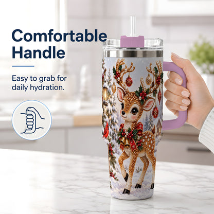 #pl[40oz|Pink] Festive Reindeer 40oz Tumbler, Christmas Ornament Scene Drinkware