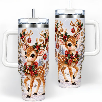 Festive Reindeer 40oz Tumbler, Christmas Ornament Scene Drinkware