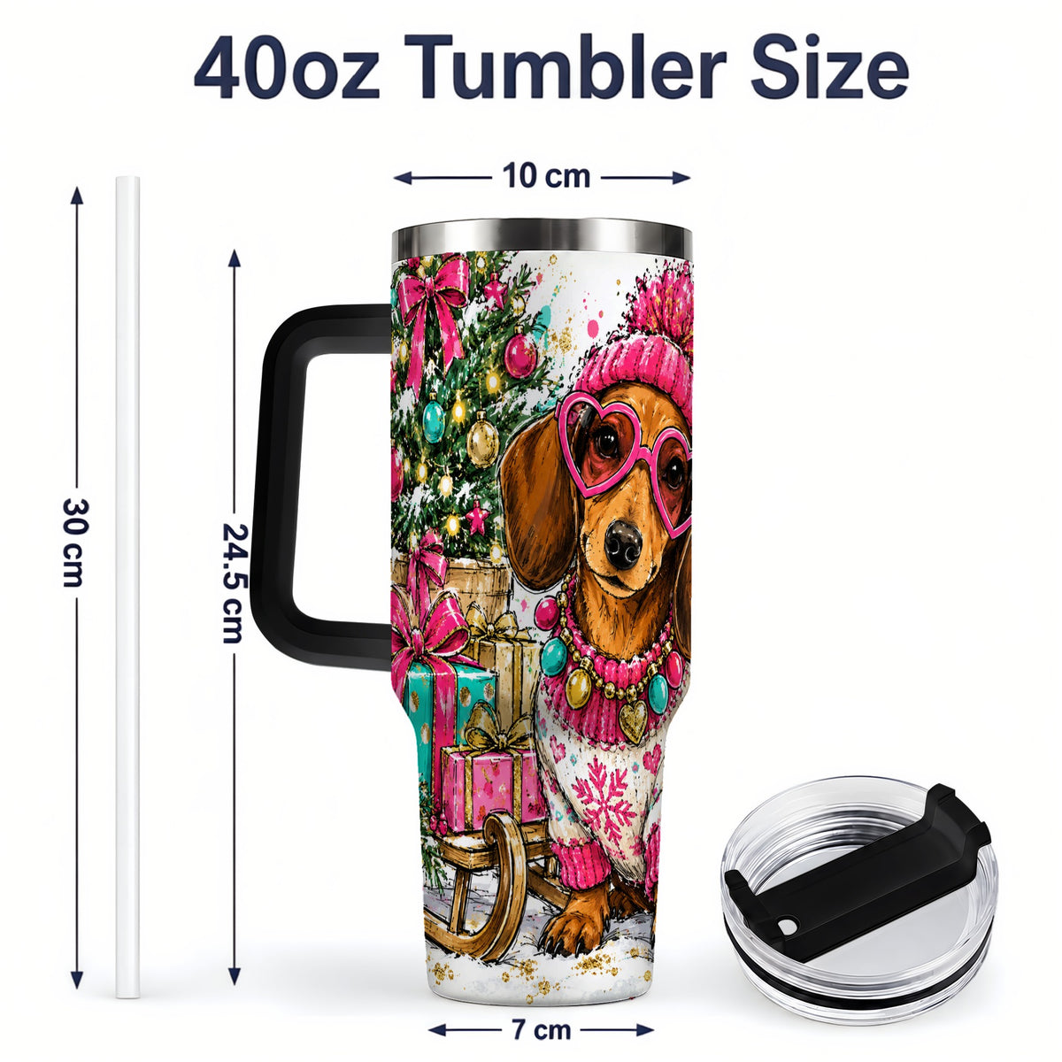 #pl[40oz|Black] Colorful Christmas Dachshund 40oz Tumbler, Festive Dog Art Drinkware