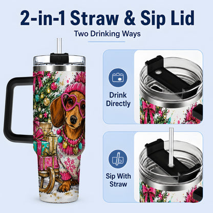 #pl[40oz|Black] Colorful Christmas Dachshund 40oz Tumbler, Festive Dog Art Drinkware