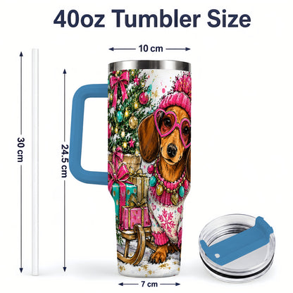 #pl[40oz|Blue] Colorful Christmas Dachshund 40oz Tumbler, Festive Dog Art Drinkware
