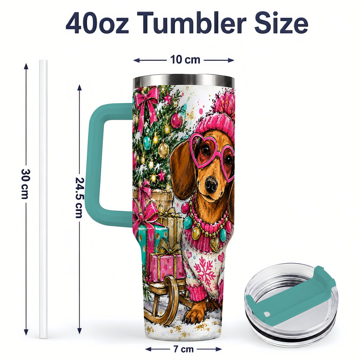 #pl[40oz|Green] Colorful Christmas Dachshund 40oz Tumbler, Festive Dog Art Drinkware