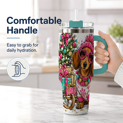 #pl[40oz|Green] Colorful Christmas Dachshund 40oz Tumbler, Festive Dog Art Drinkware