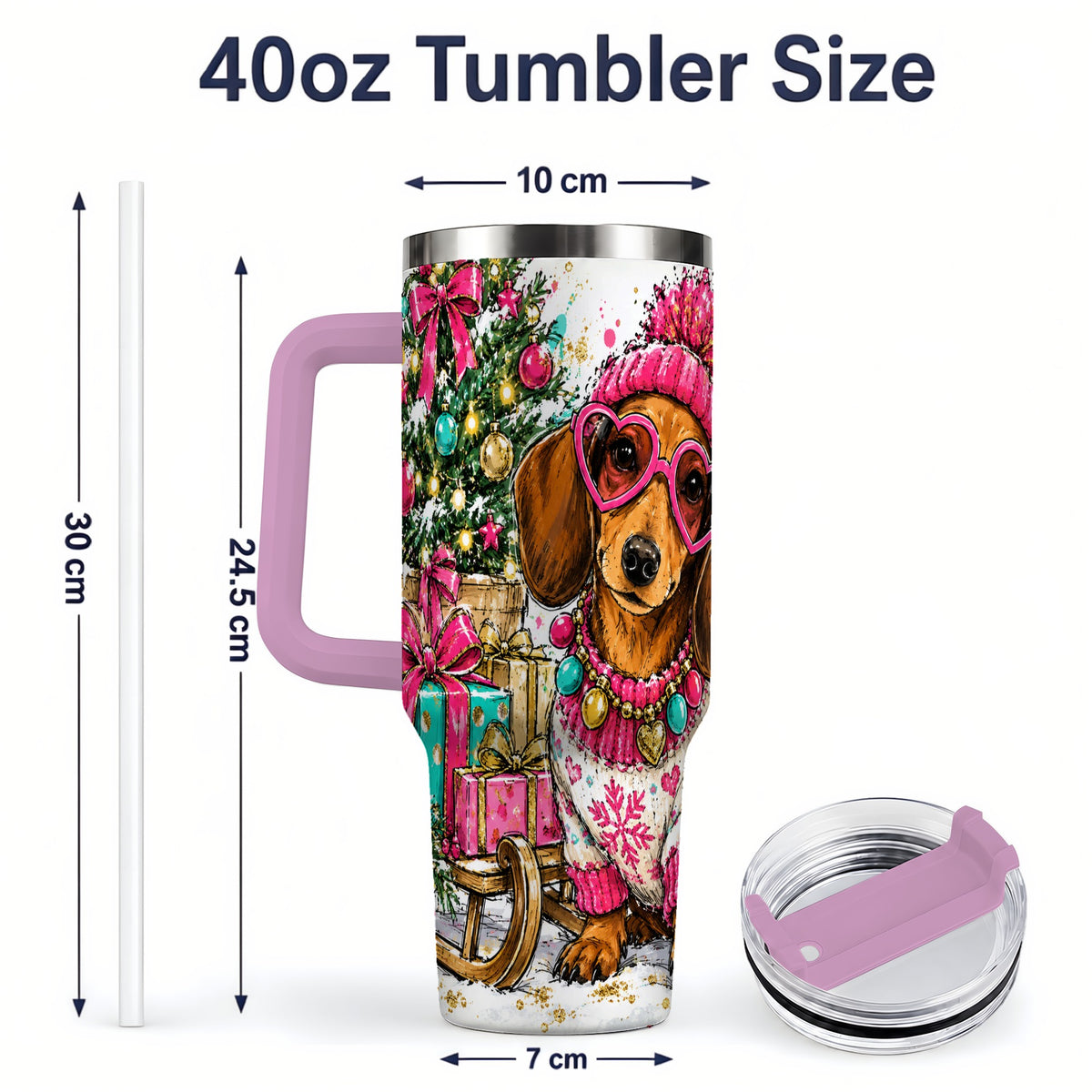 #pl[40oz|Pink] Colorful Christmas Dachshund 40oz Tumbler, Festive Dog Art Drinkware
