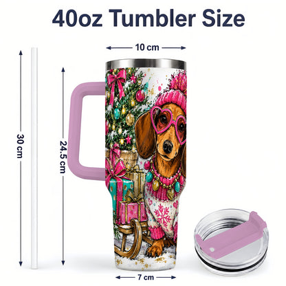 #pl[40oz|Pink] Colorful Christmas Dachshund 40oz Tumbler, Festive Dog Art Drinkware