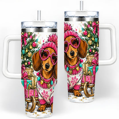 Colorful Christmas Dachshund 40oz Tumbler, Festive Dog Art Drinkware