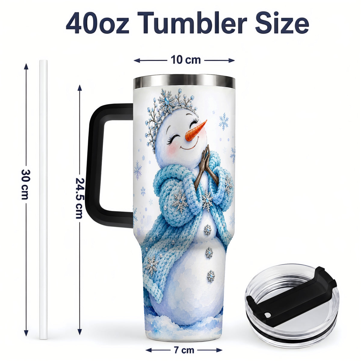 #pl[40oz|Black] Winter Snowman 40oz Tumbler, Blue Snowflake Artwork for Seasonal Use