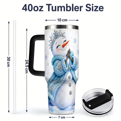 #pl[40oz|Black] Winter Snowman 40oz Tumbler, Blue Snowflake Artwork for Seasonal Use