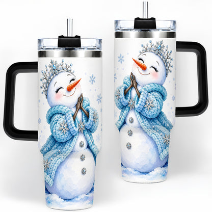 #pl[40oz|Black] Winter Snowman 40oz Tumbler, Blue Snowflake Artwork for Seasonal Use