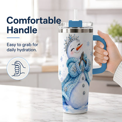 #pl[40oz|Blue] Winter Snowman 40oz Tumbler, Blue Snowflake Artwork for Seasonal Use